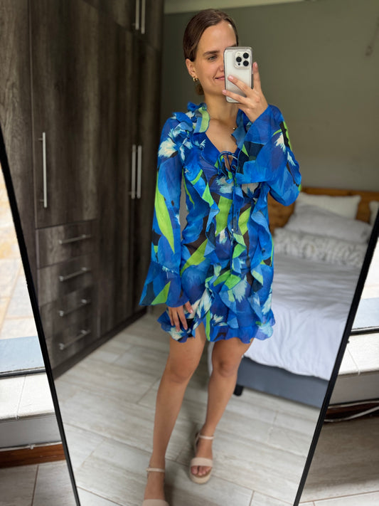 H&M blue floral sheer dress (AAA)