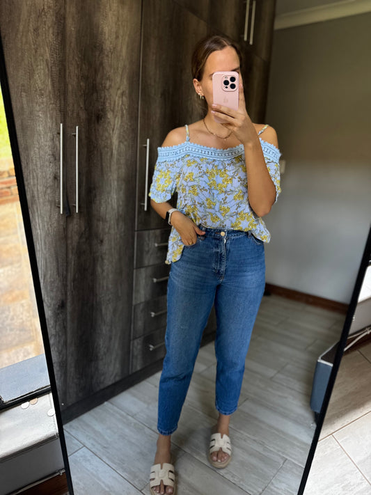 Old Khaki blue floral top (EEE)