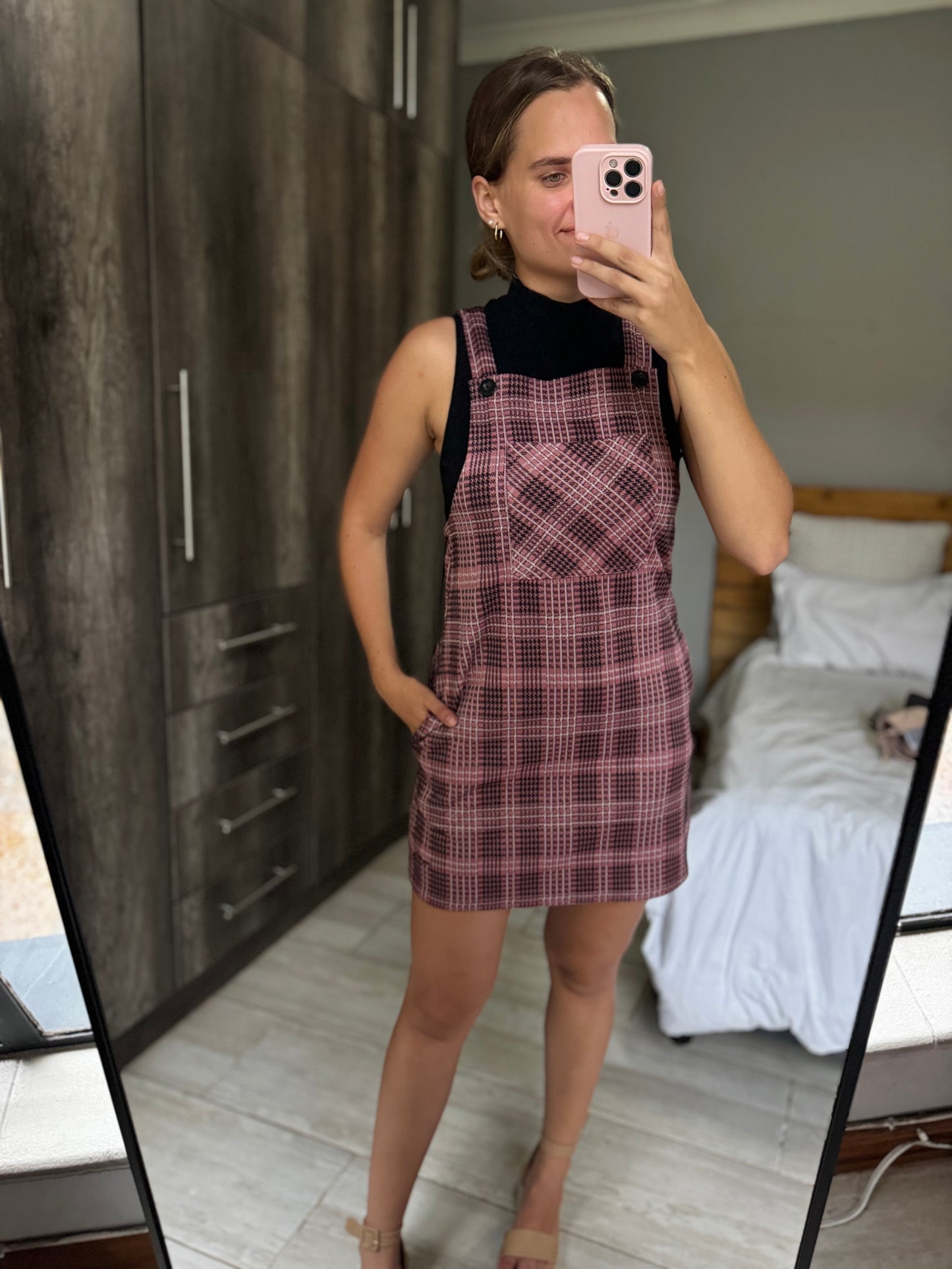 Pink and black dungaree dress (TT)